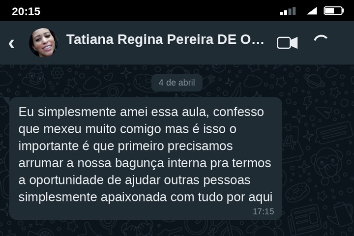 Depoimento de Tatiana Regina Pereira de Oliveira