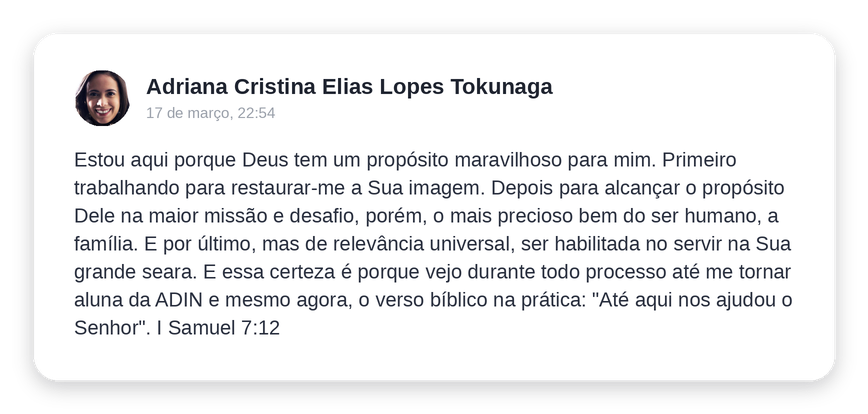Depoimento de Adriana Cristina Elias Lopes Tokunaga